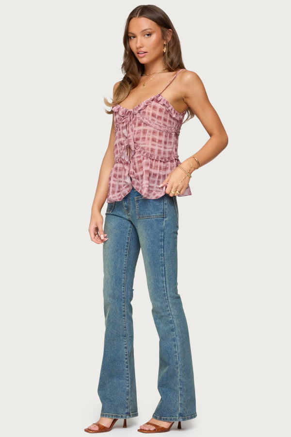 Edikted Mattea Low Rise Flared Jeans Blue Washed
