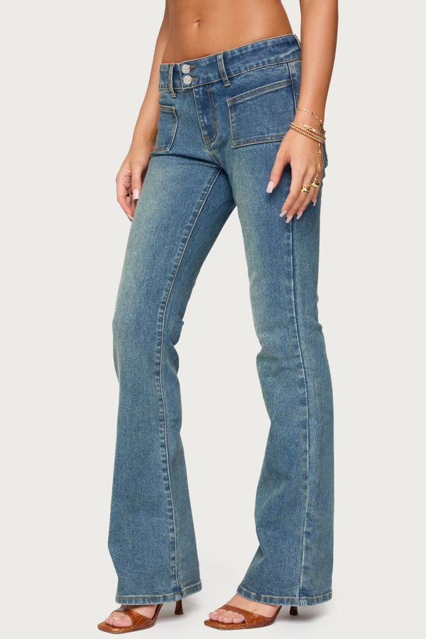 Edikted Mattea Low Rise Flared Jeans Blue Washed