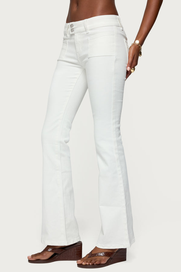 Edikted Mattea Low Rise Flared Jeans White