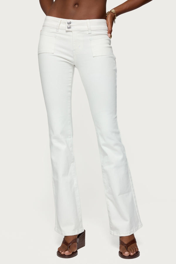 Edikted Mattea Low Rise Flared Jeans White