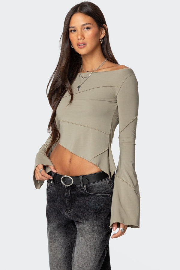 Edikted Maura Boat Neck Asymmetric Top Green