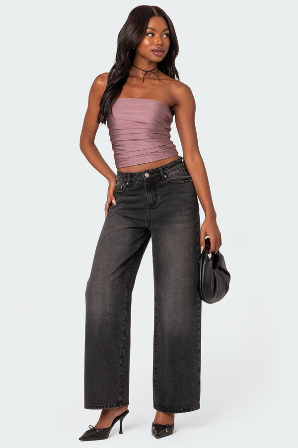 Edikted Maxeen Shiny Gathered Tube Top Mauve
