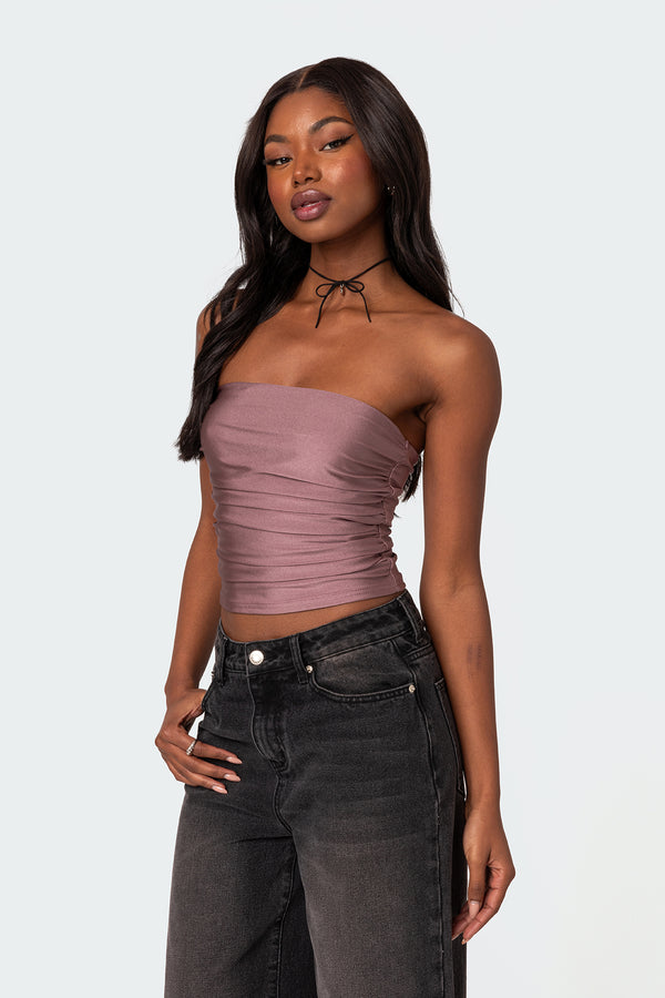 Edikted Maxeen Shiny Gathered Tube Top Mauve