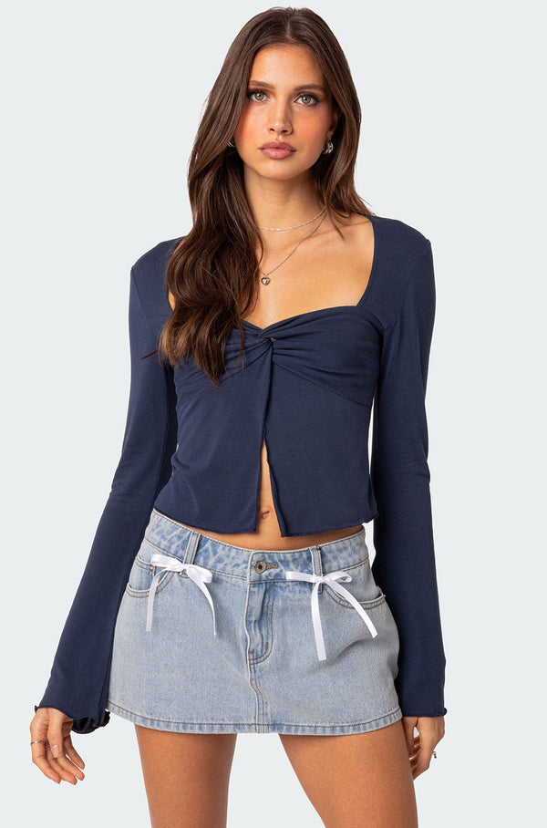 edikted Maxine Twist Front Top navy