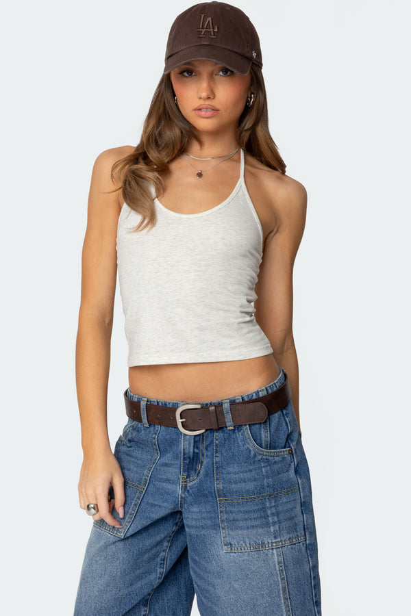 Edikted Maybell Halter Top Gray Melange