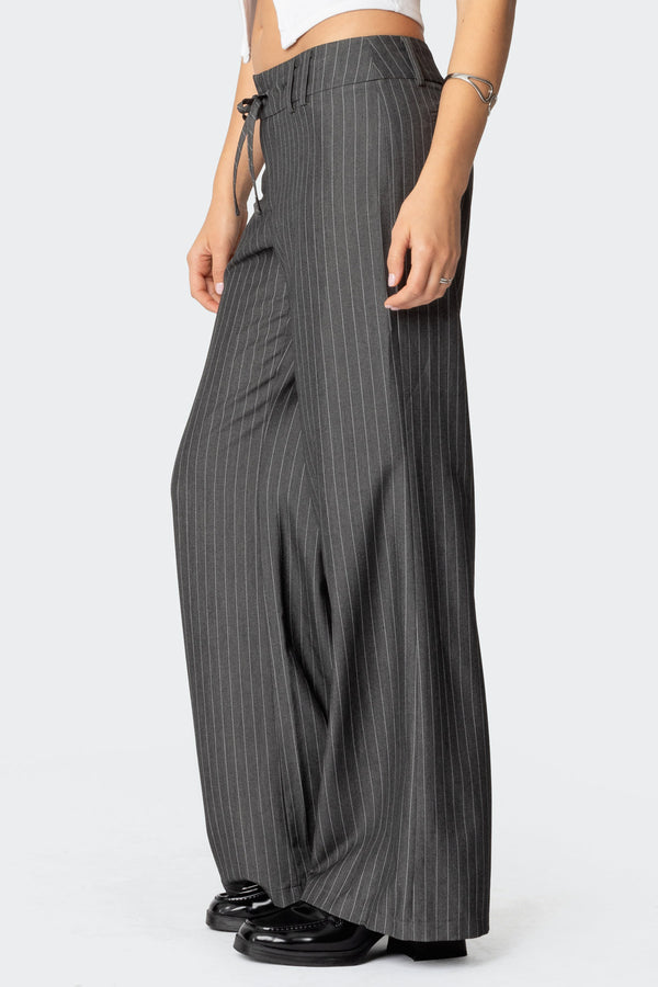 Edikted Mayla Wide Leg Pinstripe Trousers Gray