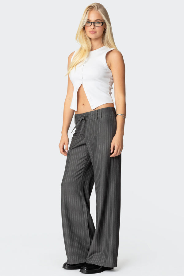 Edikted Mayla Wide Leg Pinstripe Trousers Gray