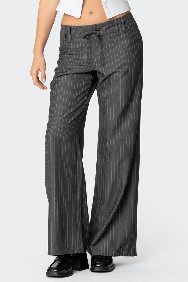 Edikted Mayla Wide Leg Pinstripe Trousers Gray