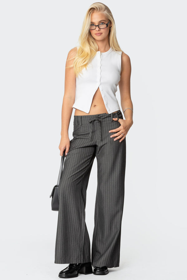 edikted Mayla Wide Leg Pinstripe Trousers gray