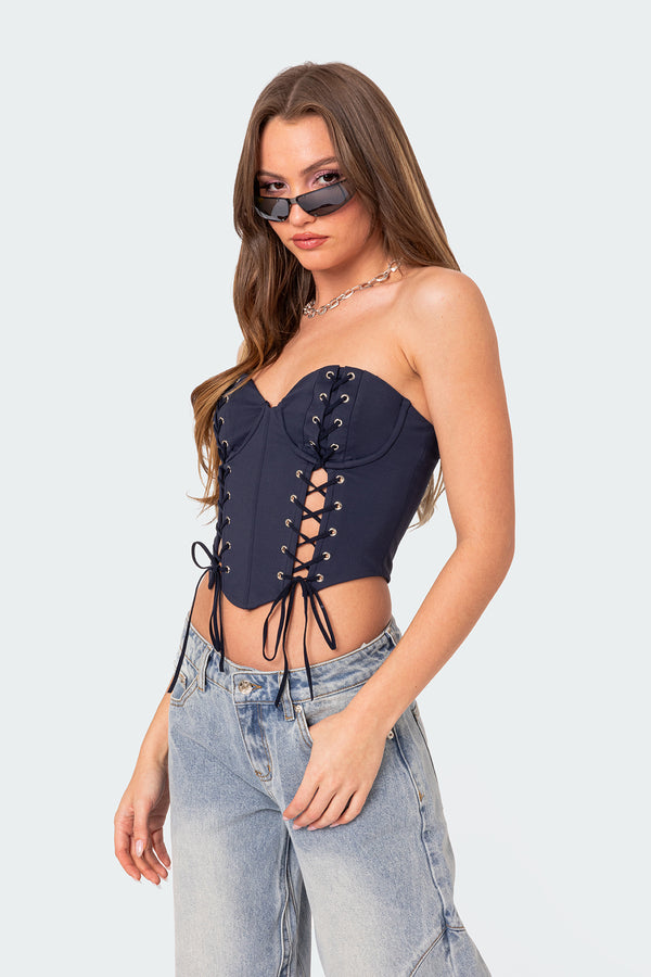 Edikted Mckenna Lace Up Corset Navy
