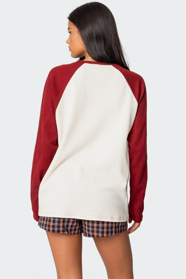 Edikted Me Time Oversized Waffle Top Burgundy