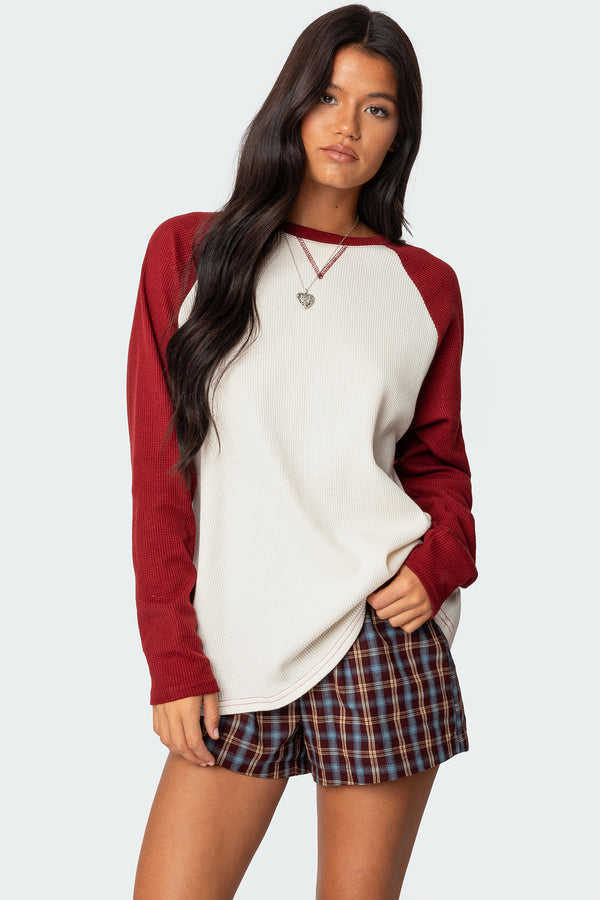 edikted Me Time Oversized Waffle Top burgundy