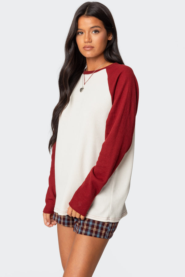 Edikted Me Time Oversized Waffle Top Burgundy