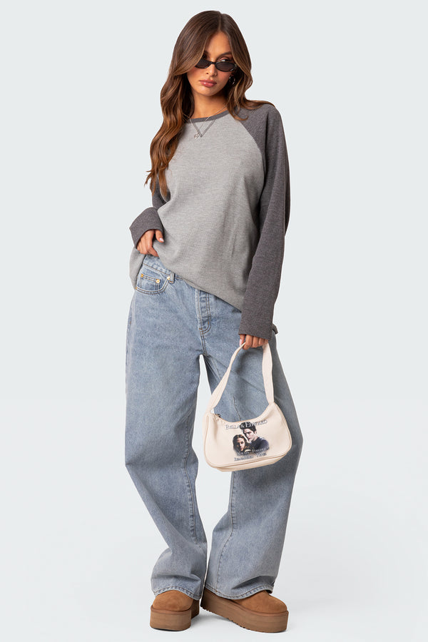 Edikted Me Time Oversized Waffle Top Gray Melange