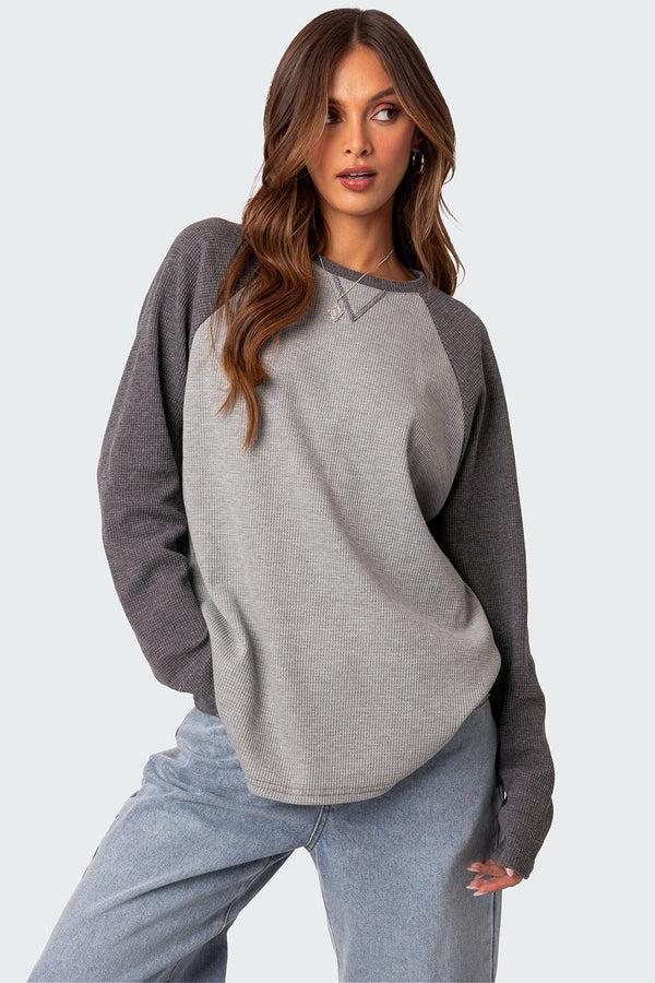 edikted Me Time Oversized Waffle Top gray melange