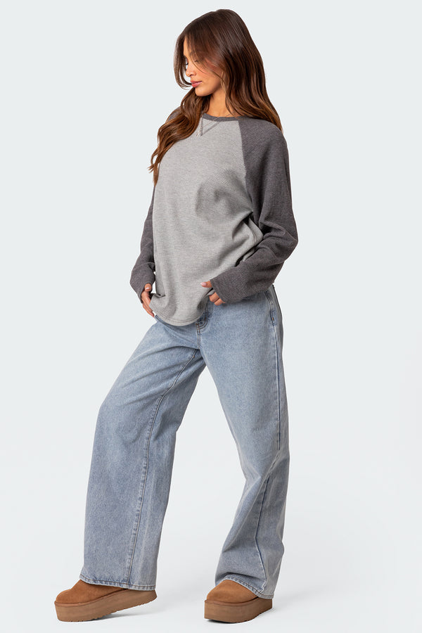 Edikted Me Time Oversized Waffle Top Gray Melange