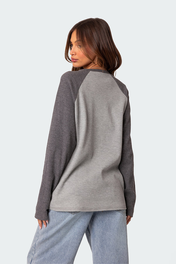 Edikted Me Time Oversized Waffle Top Gray Melange