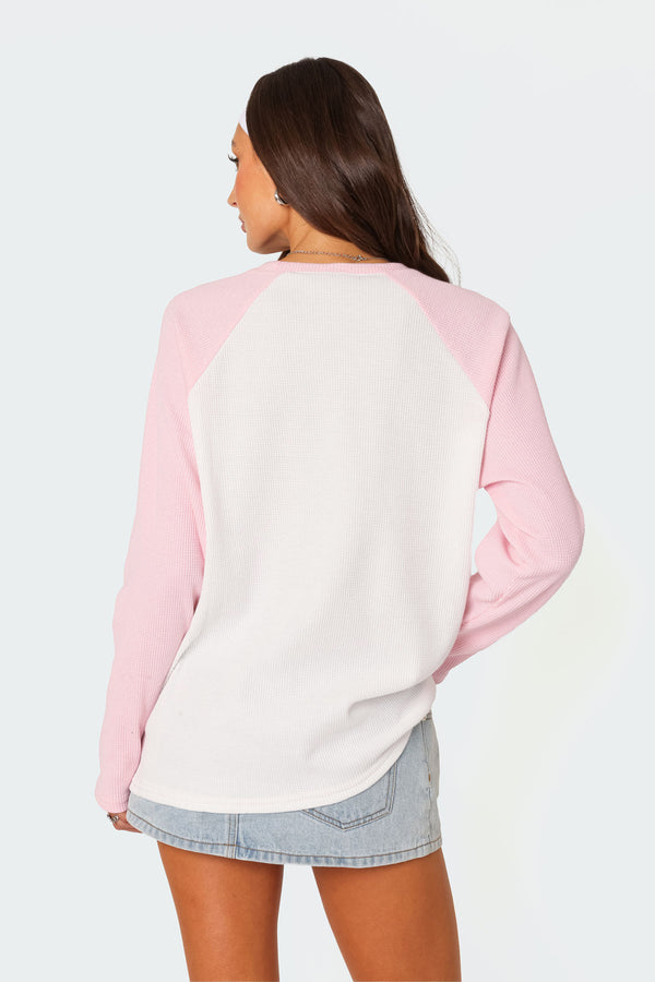 Edikted Me Time Oversized Waffle Top Light Pink