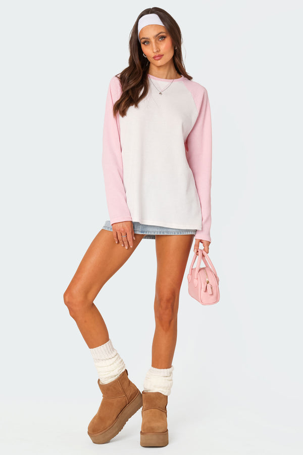 Edikted Me Time Oversized Waffle Top Light Pink