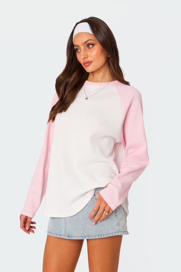 Edikted Me Time Oversized Waffle Top Light Pink