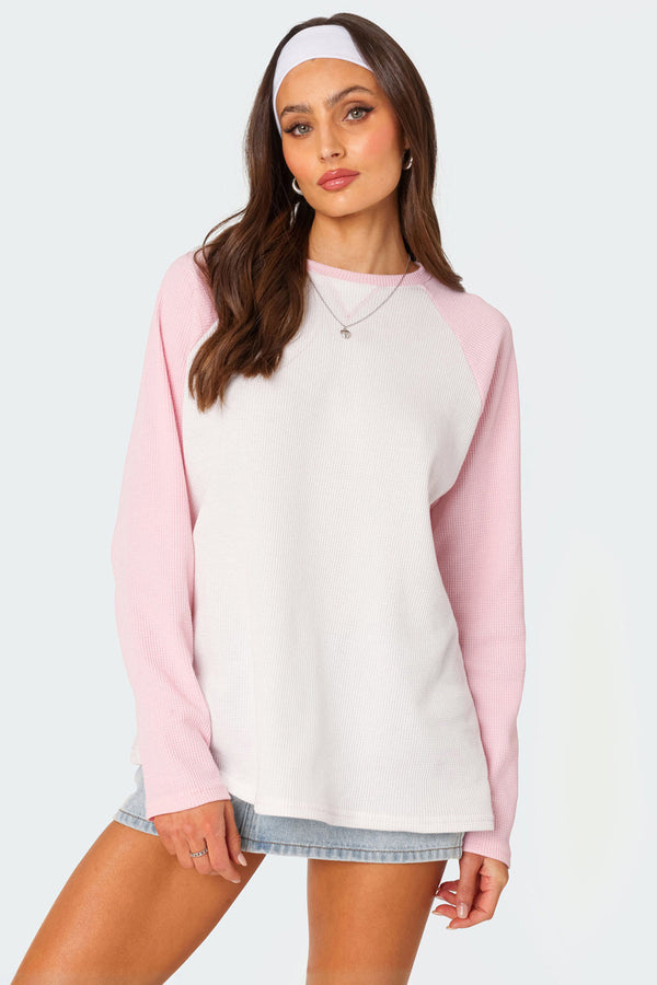 Edikted Me Time Oversized Waffle Top Light Pink