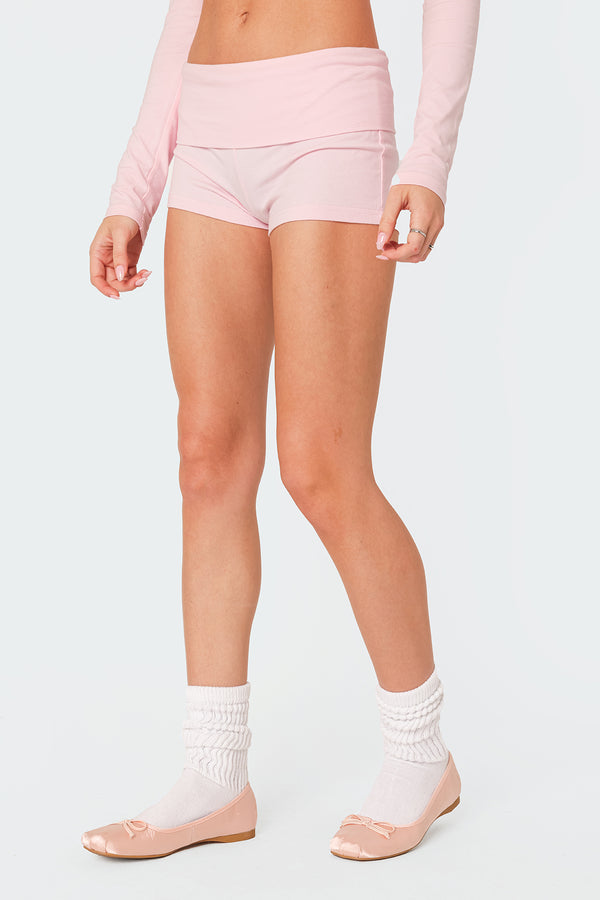 Edikted Meg Fold Over Shorts Pink