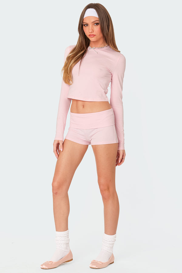 edikted Meg Fold Over Shorts pink