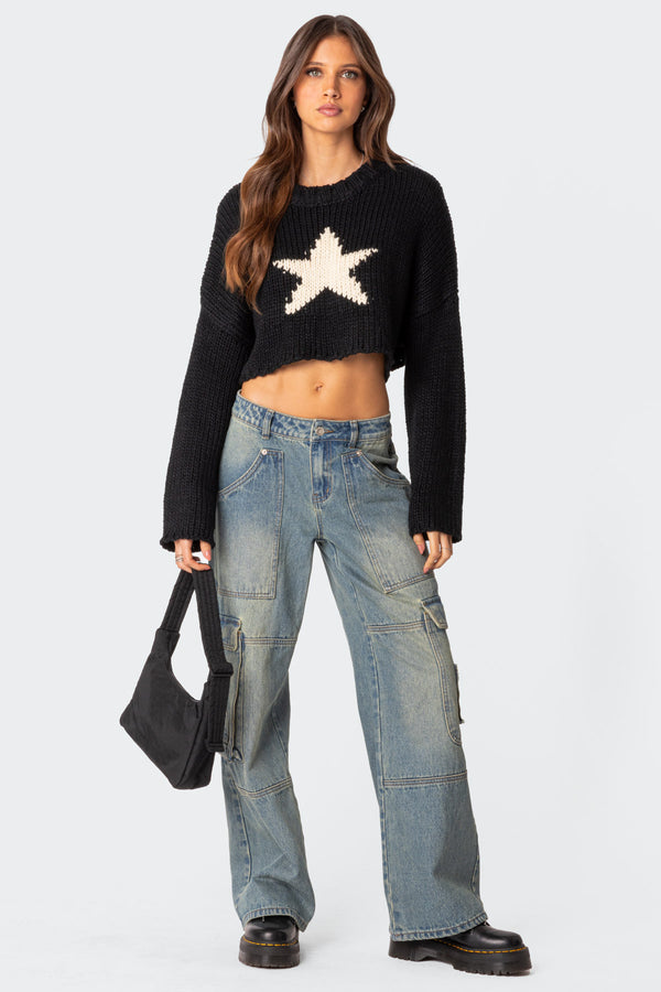 Edikted Mega Star Cropped Sweater Black