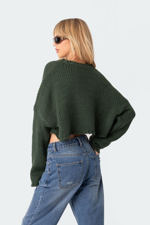 Edikted Mega Star Cropped Sweater Green