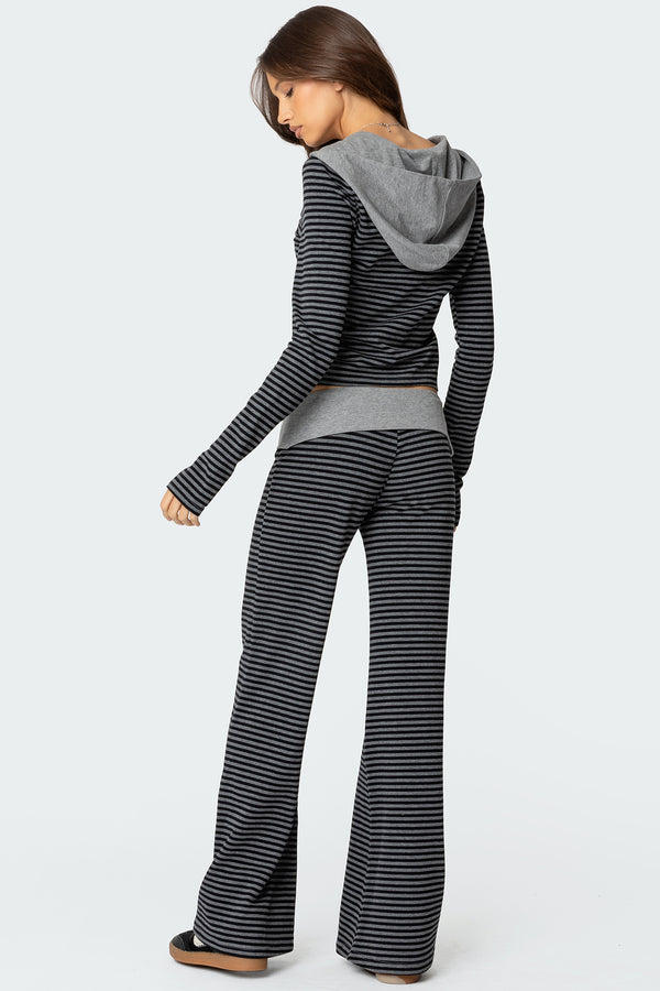 Edikted Meggy Striped Zip Up Hoodie Black And Gray