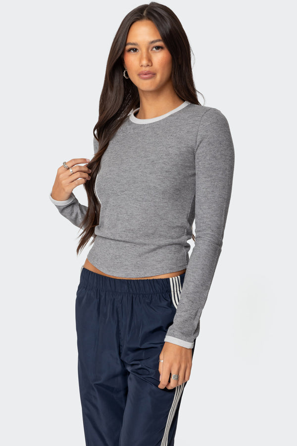 Edikted Meghan Waffle Top Gray Melange