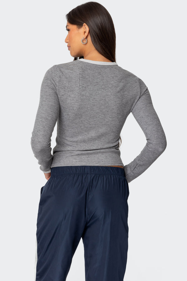 Edikted Meghan Waffle Top Gray Melange