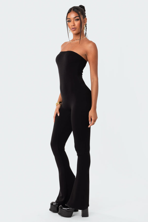 Edikted Melina Side Slits Flared Jumpsuit Black