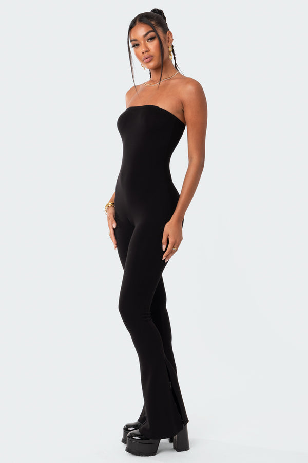 Edikted Melina Side Slits Flared Jumpsuit Black