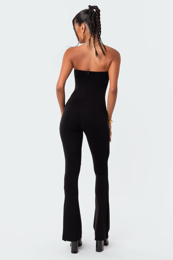 Edikted Melina Side Slits Flared Jumpsuit Black