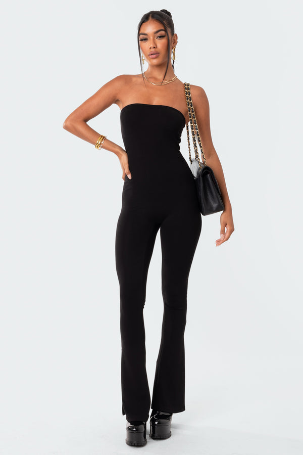 edikted Melina Side Slits Flared Jumpsuit black
