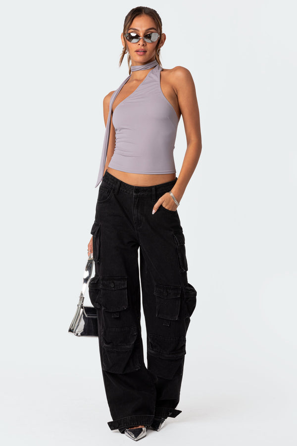 Edikted Melony Asymmetric Scarf Top Gray