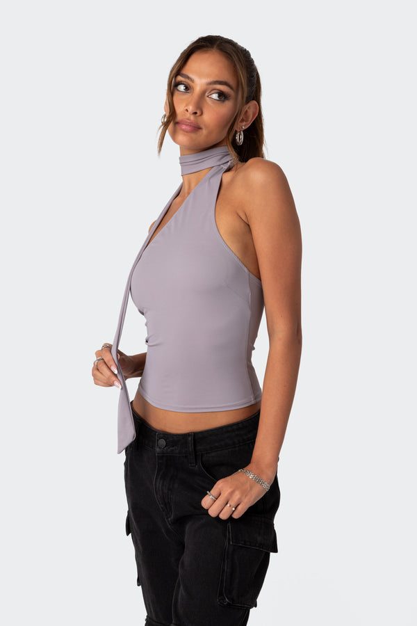 Edikted Melony Asymmetric Scarf Top Gray