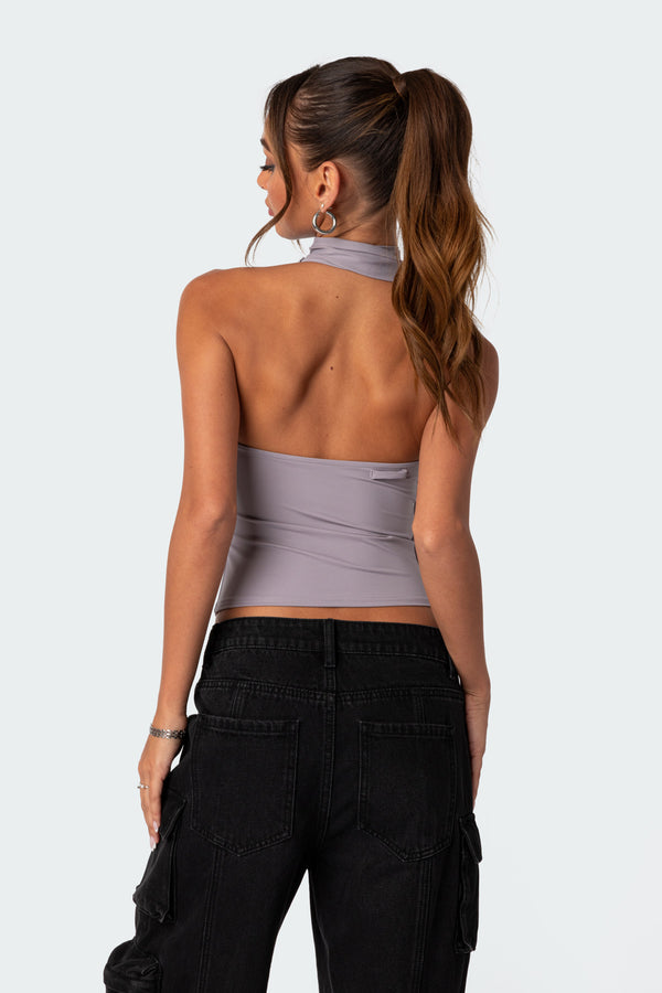 Edikted Melony Asymmetric Scarf Top Gray