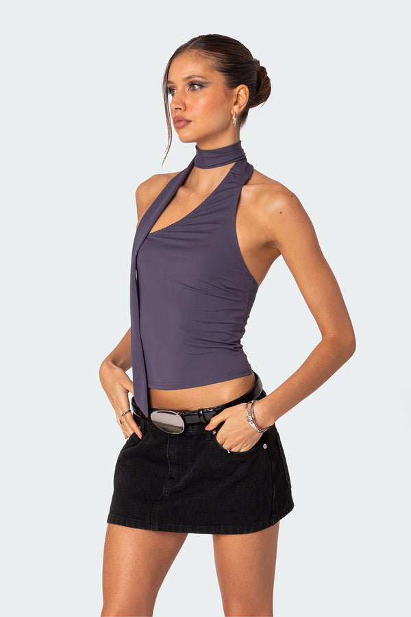 Edikted Melony Asymmetric Scarf Top Purple