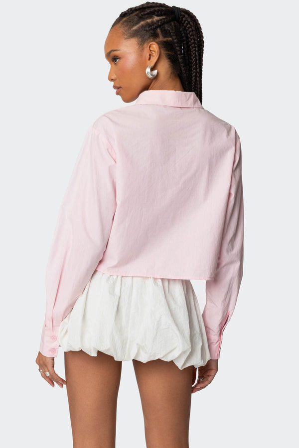 Edikted Melrose Tie Front Collared Top Light Pink