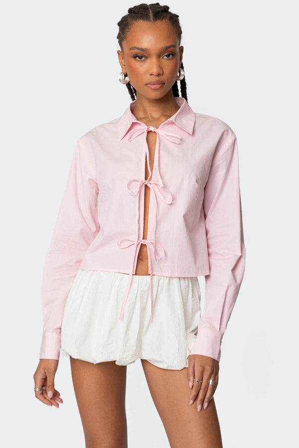 edikted Melrose Tie Front Collared Top light pink