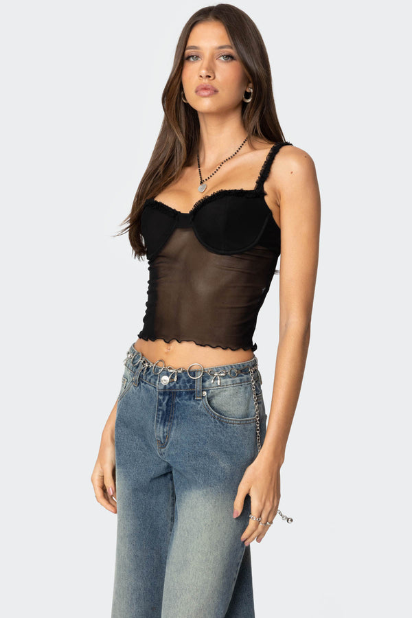Edikted Mercy Sheer Mesh Bra Top Black