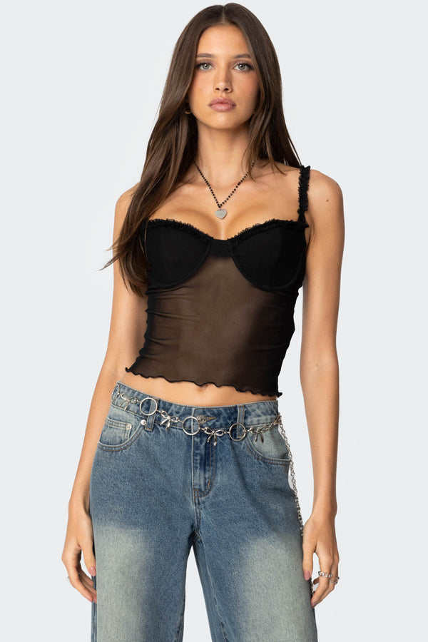 edikted Mercy Sheer Mesh Bra Top black