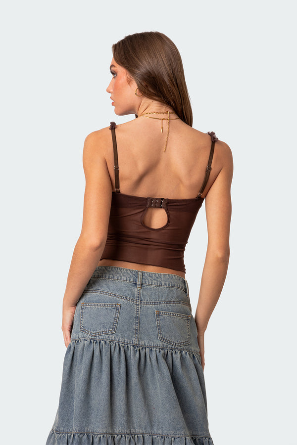 Edikted Mercy Sheer Mesh Bra Top Brown