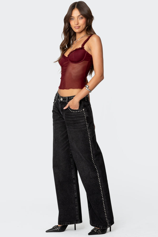 Edikted Mercy Sheer Mesh Bra Top Burgundy