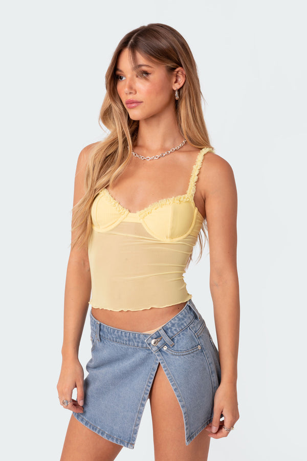 Edikted Mercy Sheer Mesh Bra Top Yellow