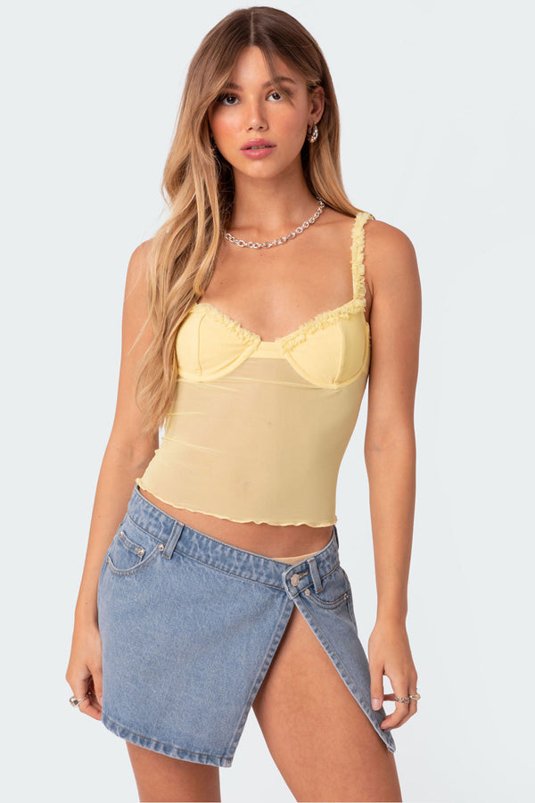 edikted Mercy Sheer Mesh Bra Top yellow