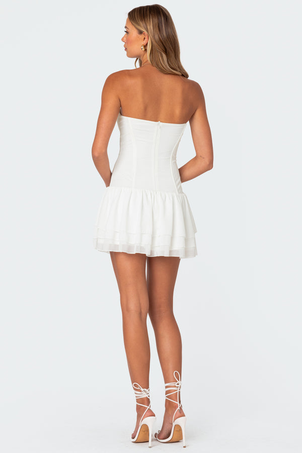 Edikted Mesh & Chiffon Corset Mini Dress White