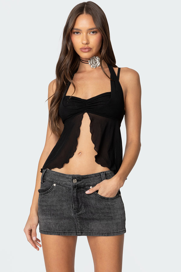 edikted Mesh Split Front Bandeau Halter Top black